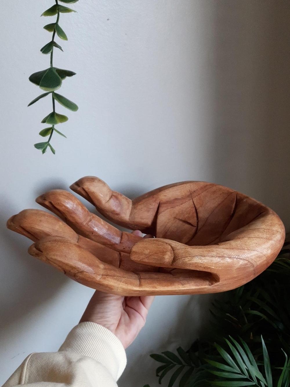 Large Wooden Hand Bowl - Natural Hand-carved Bowl